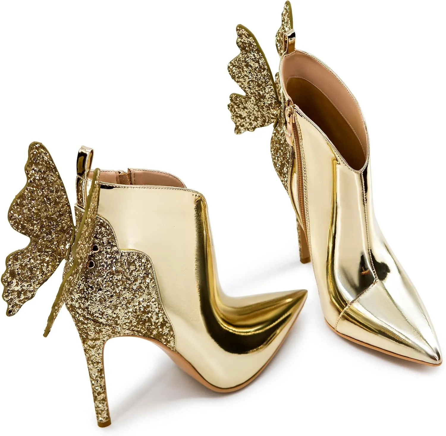Ankle Boots Back Butterfly Sexy Pointed Toe Stiletto Booties Sparkly High Heels Dress Shoes for Women