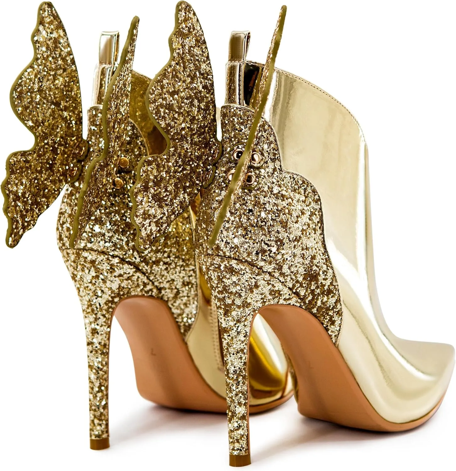 Ankle Boots Back Butterfly Sexy Pointed Toe Stiletto Booties Sparkly High Heels Dress Shoes for Women