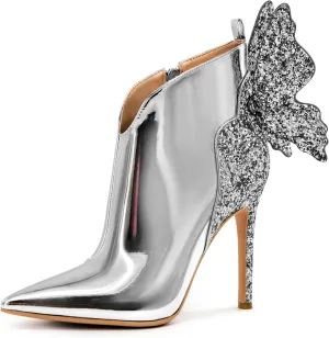 Ankle Boots Back Butterfly Sexy Pointed Toe Stiletto Booties Sparkly High Heels Dress Shoes for Women