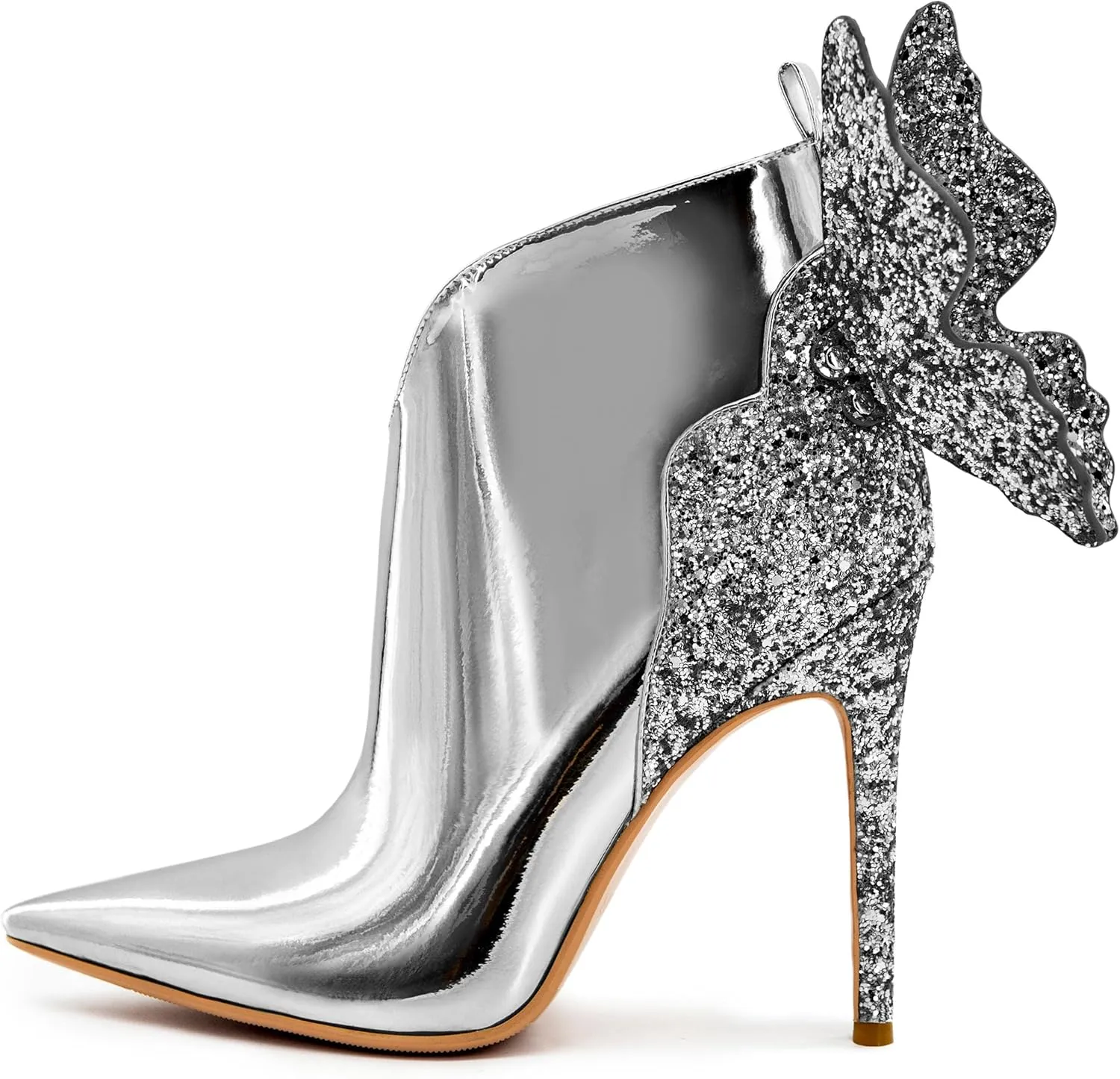 Ankle Boots Back Butterfly Sexy Pointed Toe Stiletto Booties Sparkly High Heels Dress Shoes for Women