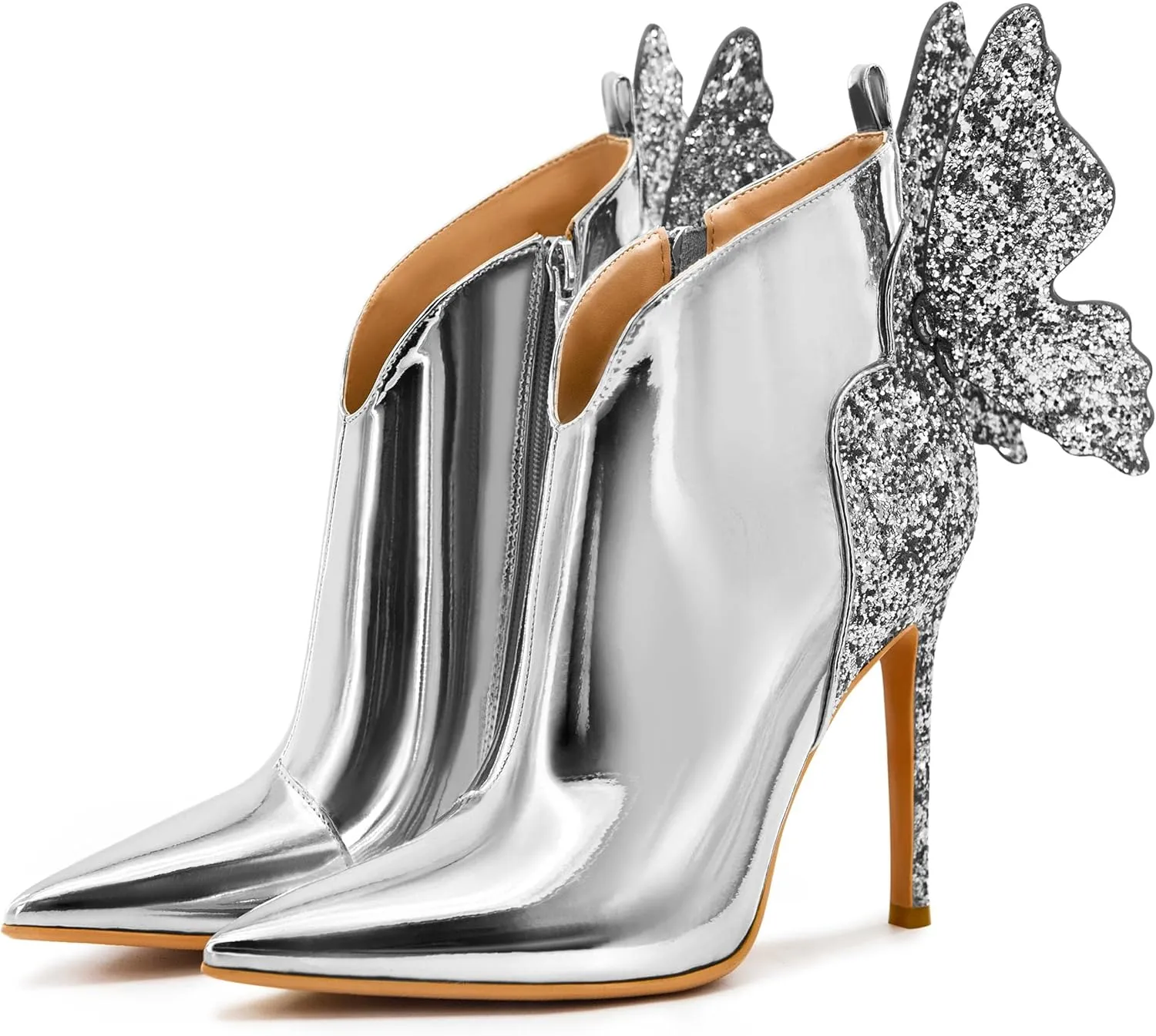 Ankle Boots Back Butterfly Sexy Pointed Toe Stiletto Booties Sparkly High Heels Dress Shoes for Women