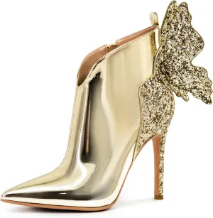 Ankle Boots Back Butterfly Sexy Pointed Toe Stiletto Booties Sparkly High Heels Dress Shoes for Women