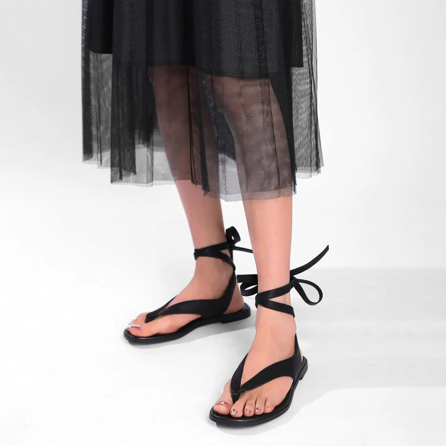 Ankle Strap Flat Sandals for Women Comfortable Lace Up T-Strap Slip on Flip Flops Flats Ladies Fashion Cute Thong Sandals Summer Soft Flip Flops Sandals