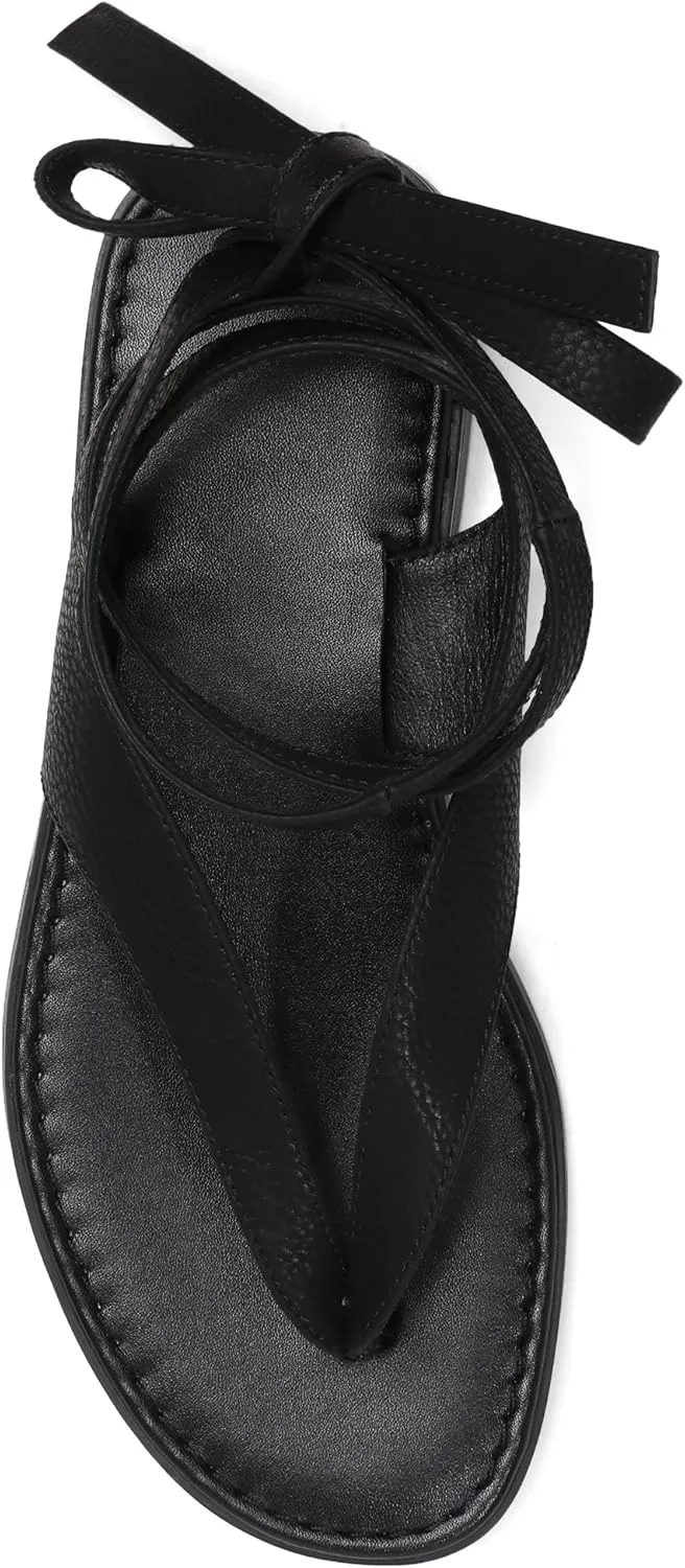 Ankle Strap Flat Sandals for Women Comfortable Lace Up T-Strap Slip on Flip Flops Flats Ladies Fashion Cute Thong Sandals Summer Soft Flip Flops Sandals