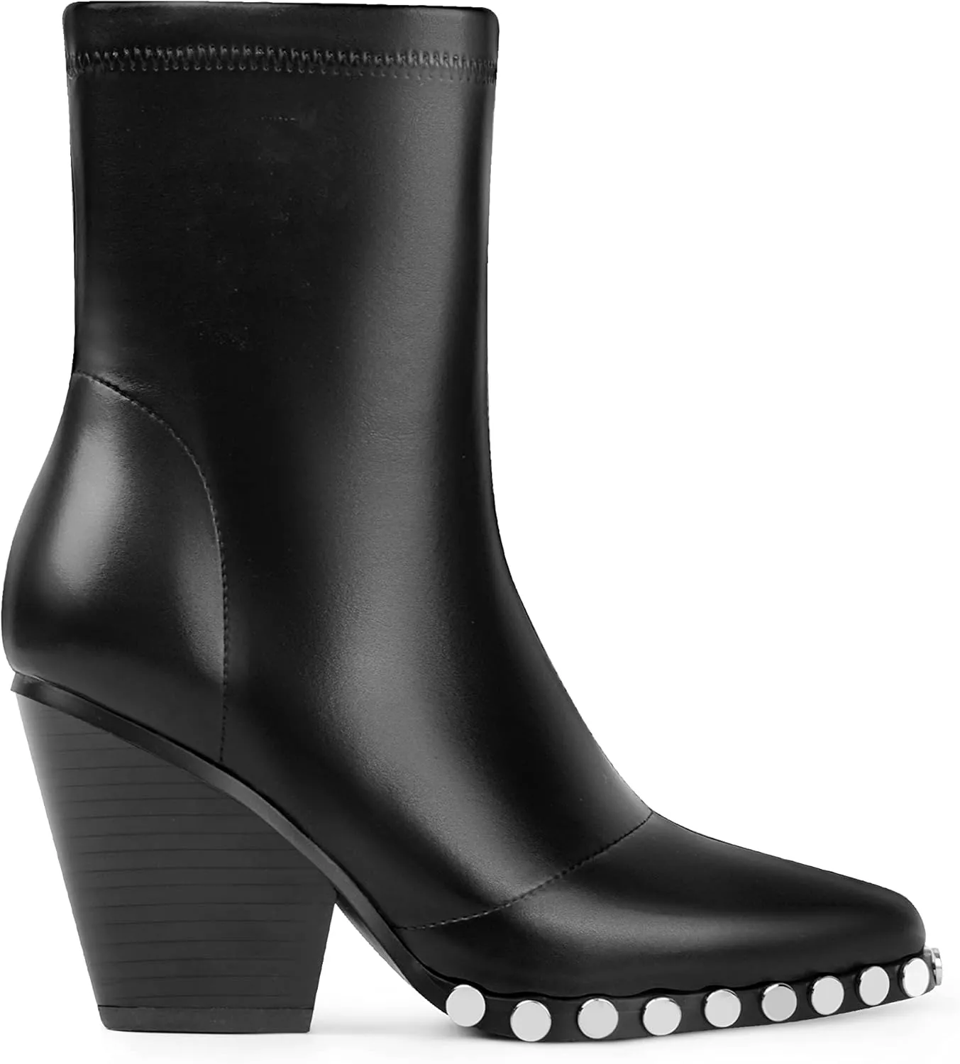 ANN CREEK Women's Studded Short Gogo Boots Pointed Toe Chunky High Heel Stretch Ankle Boots