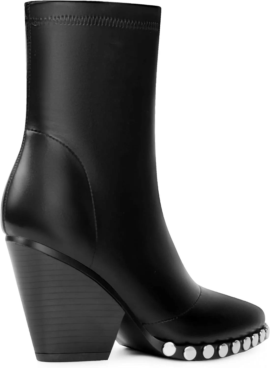 ANN CREEK Women's Studded Short Gogo Boots Pointed Toe Chunky High Heel Stretch Ankle Boots