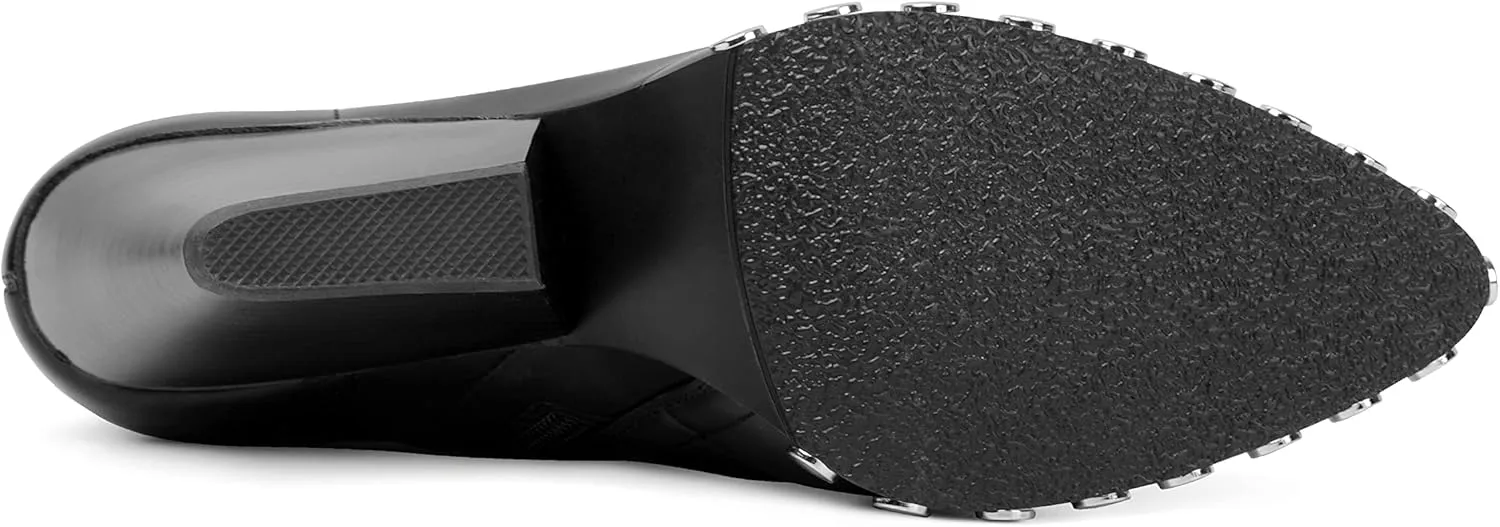 ANN CREEK Women's Studded Short Gogo Boots Pointed Toe Chunky High Heel Stretch Ankle Boots