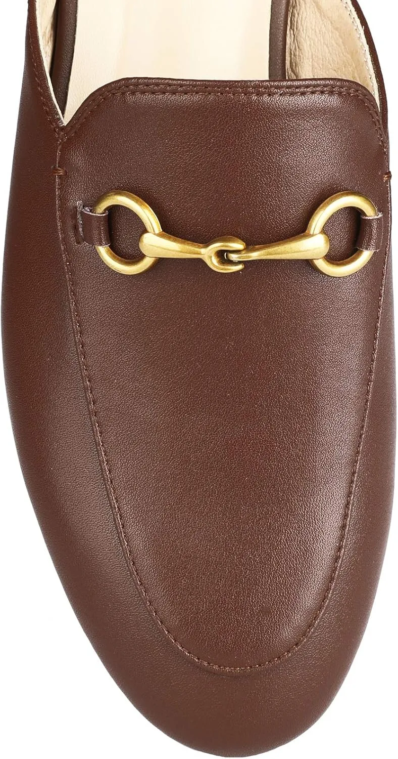 Arqa Mules for Women Almond Toe Leather Flats Slip-on Comfort Backless Loafers Buckle Mule Shoes