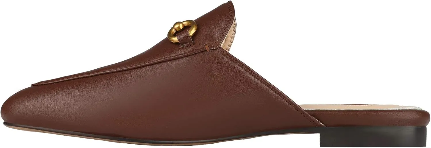 Arqa Mules for Women Almond Toe Leather Flats Slip-on Comfort Backless Loafers Buckle Mule Shoes