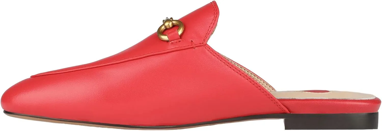 Arqa Mules for Women Almond Toe Leather Flats Slip-on Comfort Backless Loafers Buckle Mule Shoes