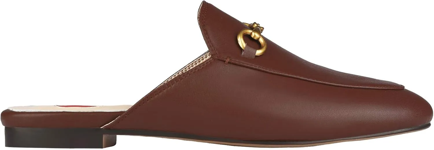 Arqa Mules for Women Almond Toe Leather Flats Slip-on Comfort Backless Loafers Buckle Mule Shoes