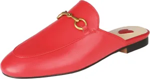 Arqa Mules for Women Almond Toe Leather Flats Slip-on Comfort Backless Loafers Buckle Mule Shoes