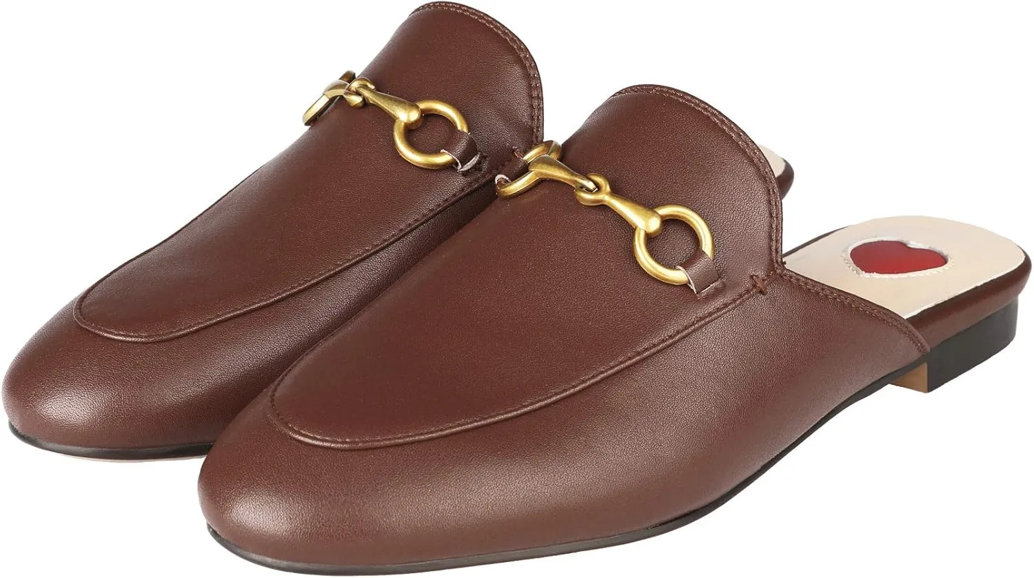 Arqa Mules for Women Almond Toe Leather Flats Slip-on Comfort Backless Loafers Buckle Mule Shoes