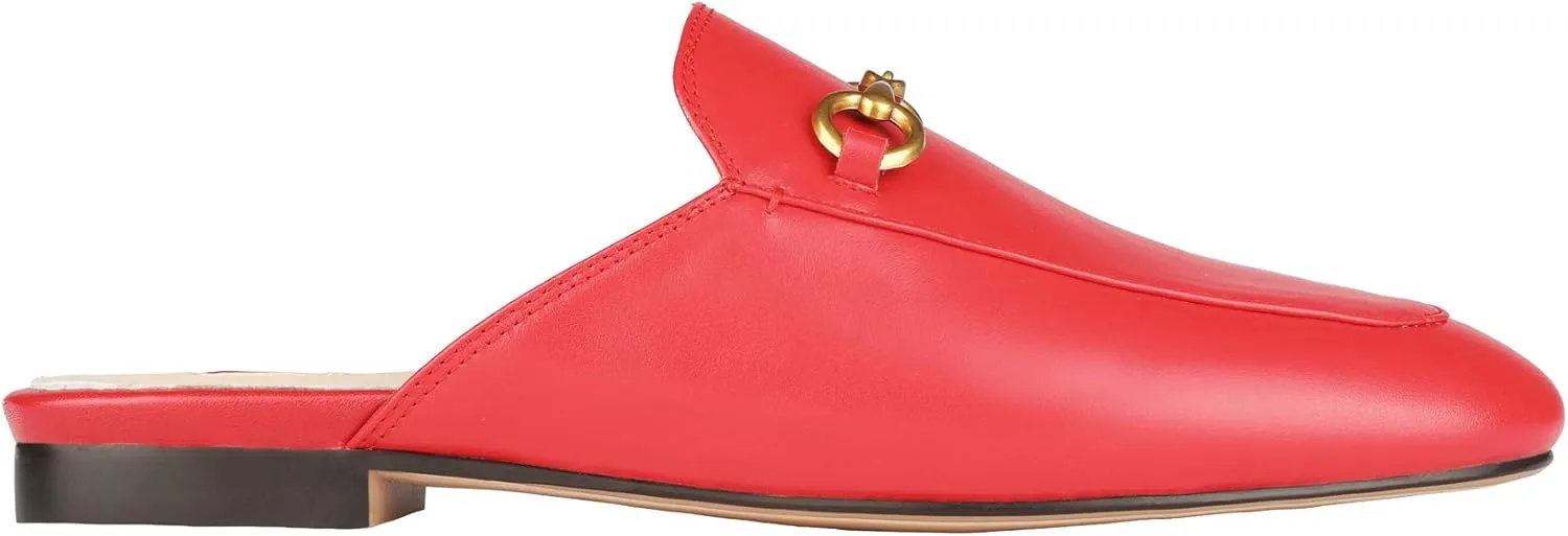 Arqa Mules for Women Almond Toe Leather Flats Slip-on Comfort Backless Loafers Buckle Mule Shoes