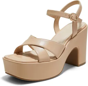 Arromic Women's Crisscross Band Platform High Heel Sandals with 4-Inch Chunky Heels Ankle Strap Stylish Y2K Heeled Shoes for Party, Wedding, Evening Events