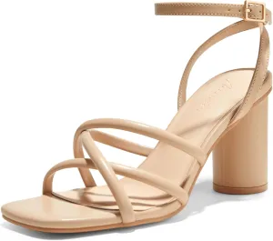 Arromic Women's Heeled Sandals - Chunky Block Heels, Strappy Square Open Toe Ankle Strap Dressy Party Wedding Prom Sandals for Women
