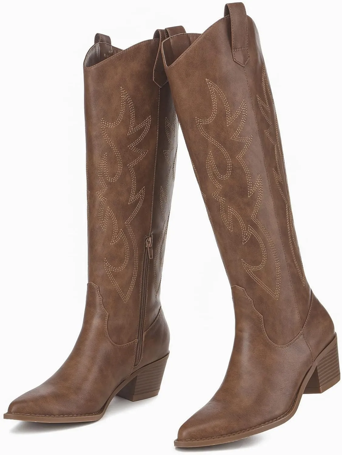 Athlefit Cowboy Boots For Women Knee High Pointed Toe Western Cowgirl Boots Chunky Heel Embroidery Fashion Fall Boots for Ladies