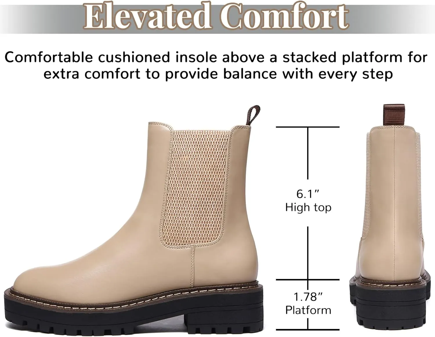 Athlefit Women's Chelsea Ankle Boots Platform Slip On Chunky Heel Lug Sole Leather Booties
