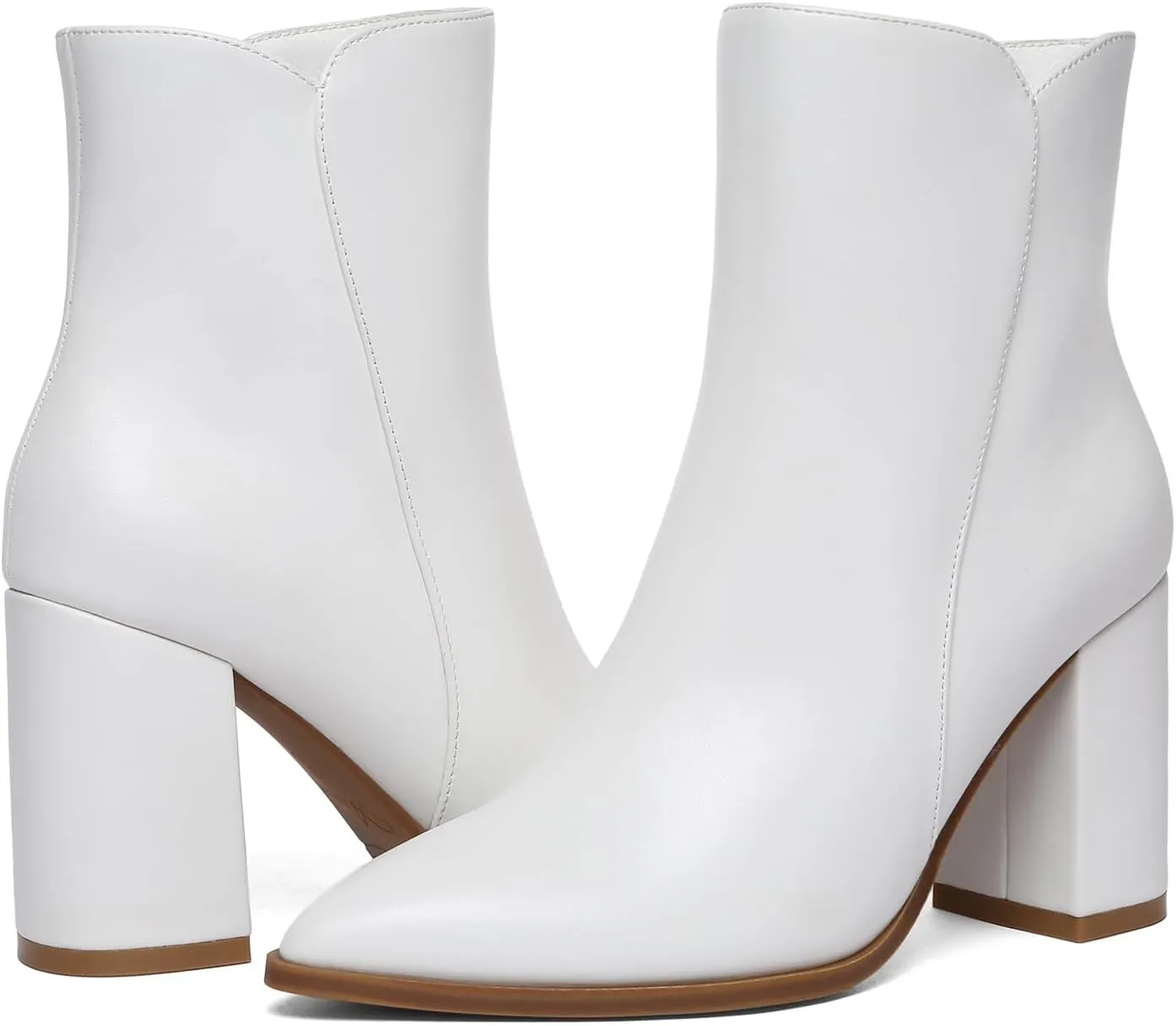 Athlefit Women's Heeled Ankle Boots Fashion Pointed Toe Chunky Block Heel Side Zipper Short Booties