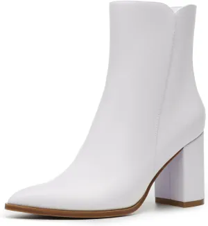 Athlefit Women's Heeled Ankle Boots Fashion Pointed Toe Chunky Block Heel Side Zipper Short Booties