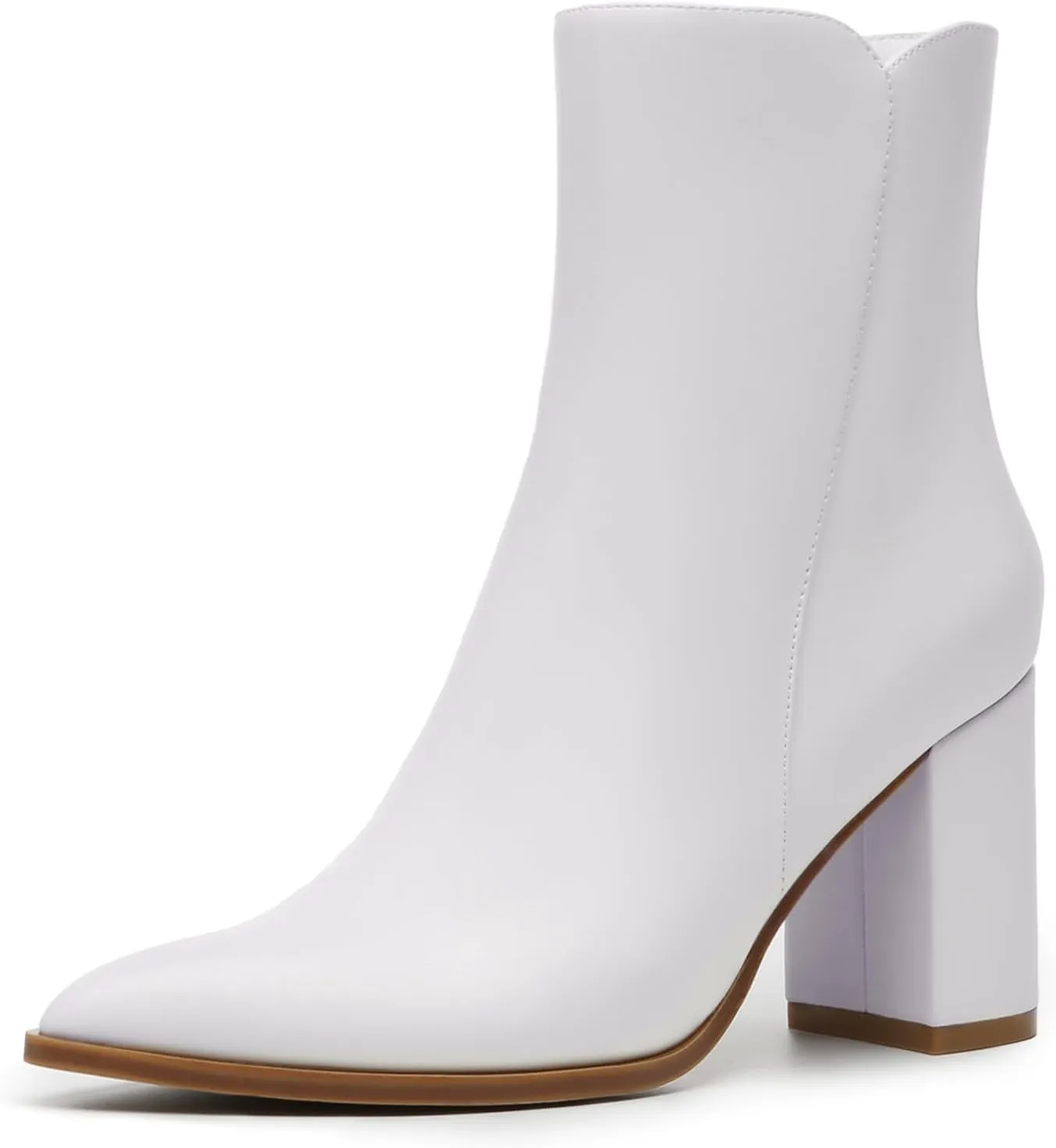 Athlefit Women's Heeled Ankle Boots Fashion Pointed Toe Chunky Block Heel Side Zipper Short Booties