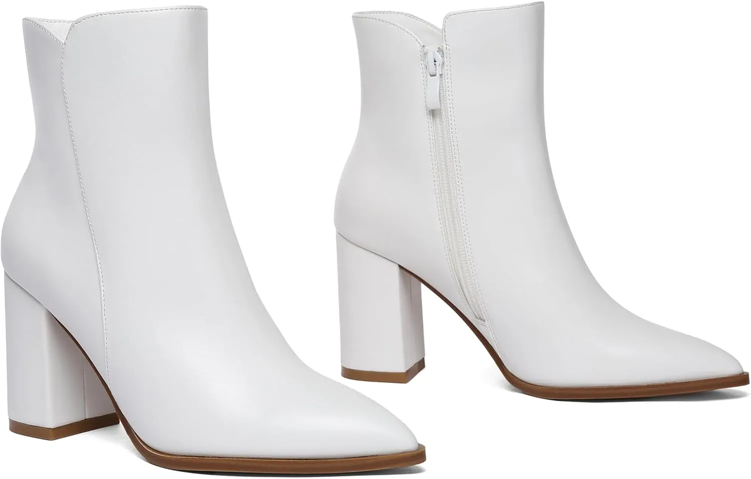 Athlefit Women's Heeled Ankle Boots Fashion Pointed Toe Chunky Block Heel Side Zipper Short Booties