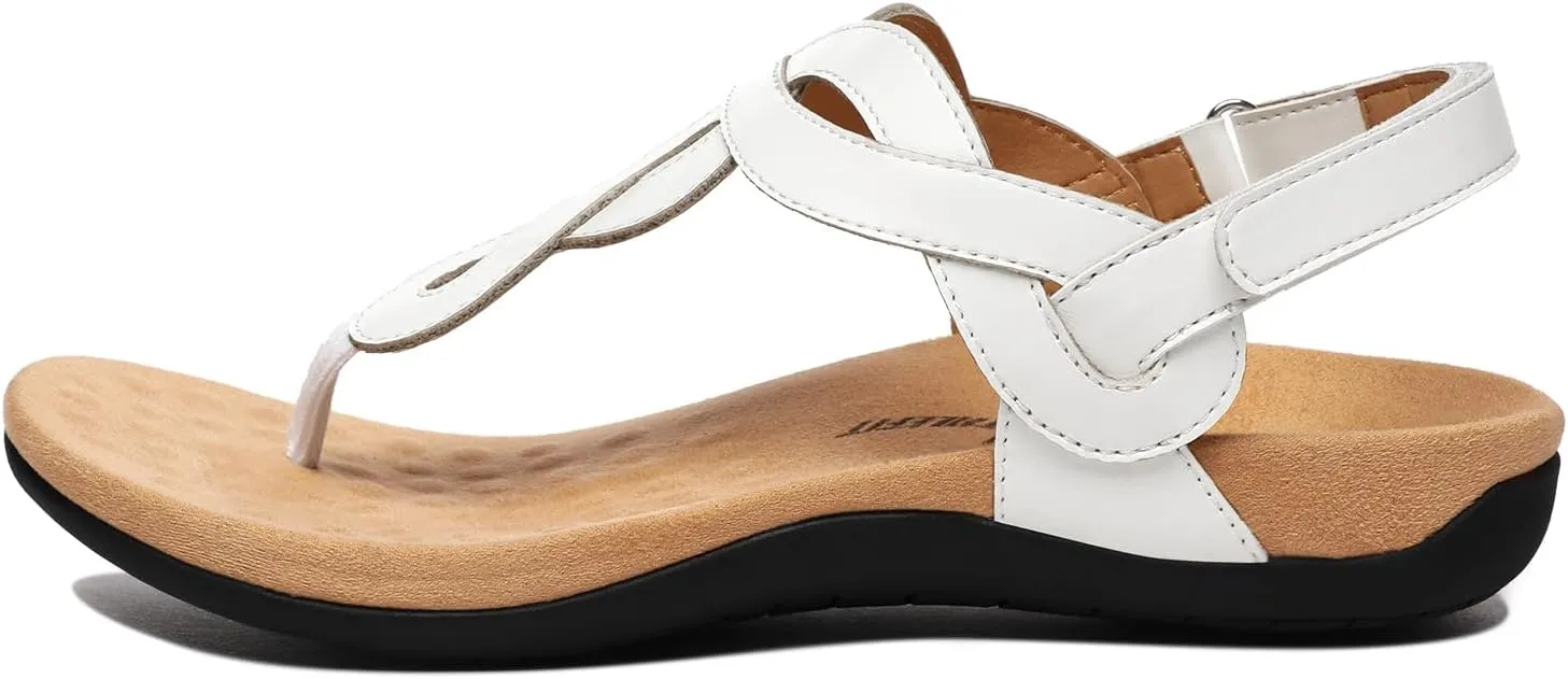 Athlefit Women's Orthopedic Arch Support Sandals Comfortable Thong T-Strap Orthotic Casual Flat Sandals