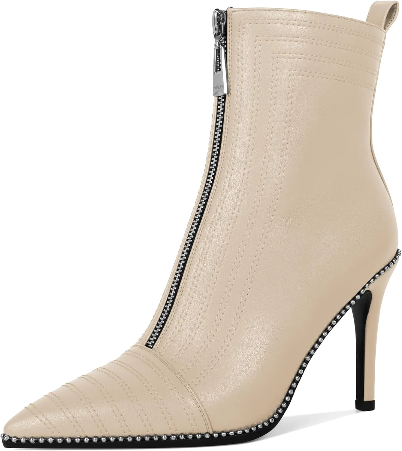 AUMOTED Women Fashion Pointed Toe Heel Boots Sexy Zip Ankle Stilettos Booties with Beaded Boots Party Dress Embroidery High Heels 3.7 Inch