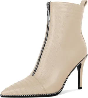 AUMOTED Women Fashion Pointed Toe Heel Boots Sexy Zip Ankle Stilettos Booties with Beaded Boots Party Dress Embroidery High Heels 3.7 Inch
