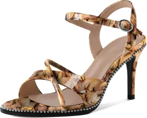 AUMOTED Women Stiletto High Heels Peep Open Toe Sandals Criss Cross Strappy Heels Wedding Office Cute Party Classic 3.1 Inch Summer Heels