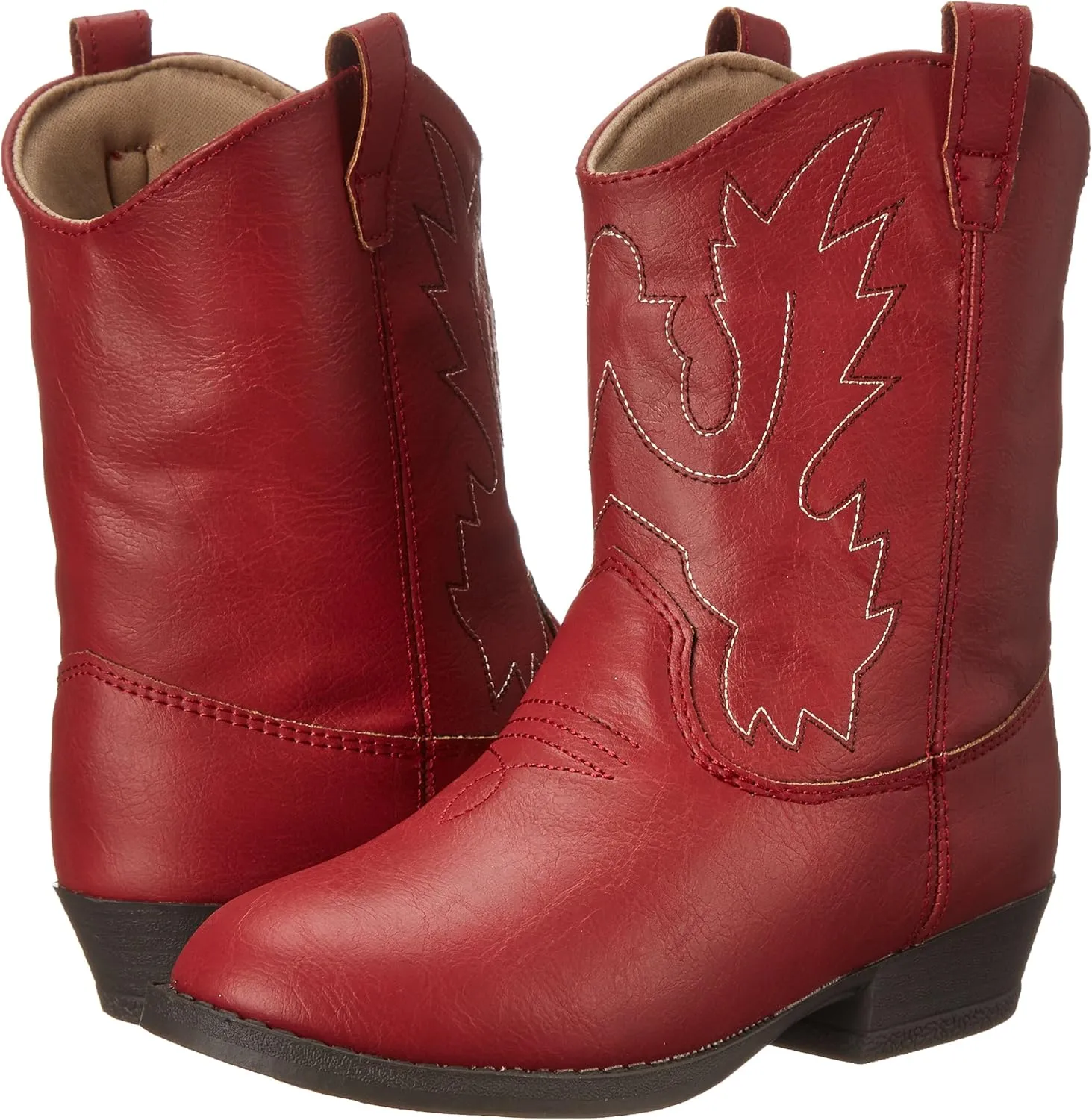 Baby Deer, Faux-leather, Rubber-soled, Kids Pointed Toe Western Boot for Boy or Girl Children with Ornamental Cowboy Stitching