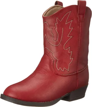 Baby Deer, Faux-leather, Rubber-soled, Kids Pointed Toe Western Boot for Boy or Girl Children with Ornamental Cowboy Stitching