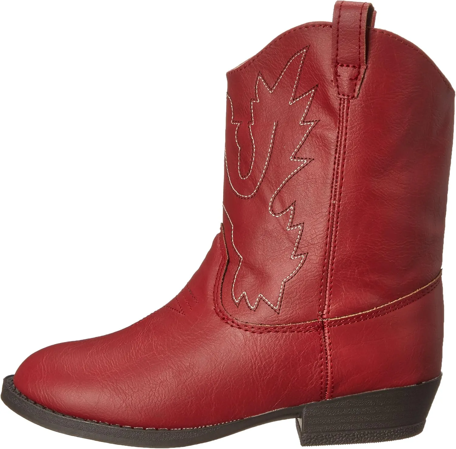 Baby Deer, Faux-leather, Rubber-soled, Kids Pointed Toe Western Boot for Boy or Girl Children with Ornamental Cowboy Stitching
