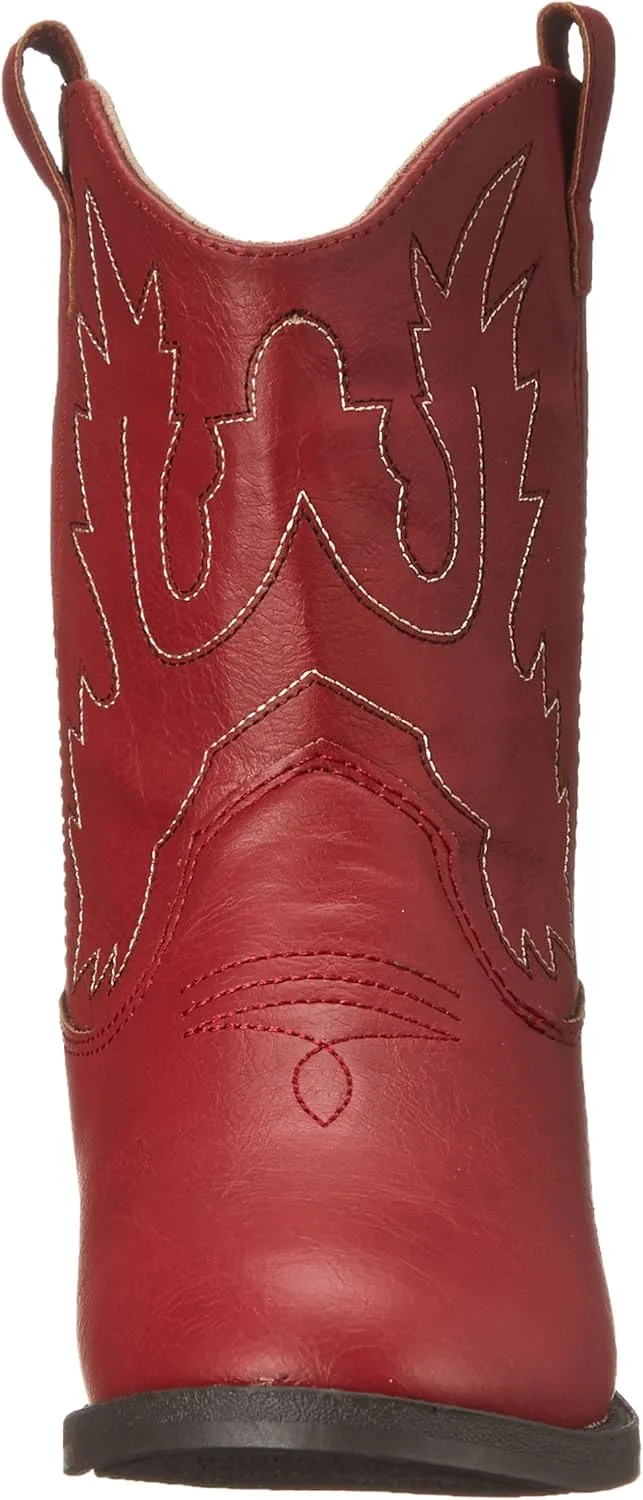 Baby Deer, Faux-leather, Rubber-soled, Kids Pointed Toe Western Boot for Boy or Girl Children with Ornamental Cowboy Stitching