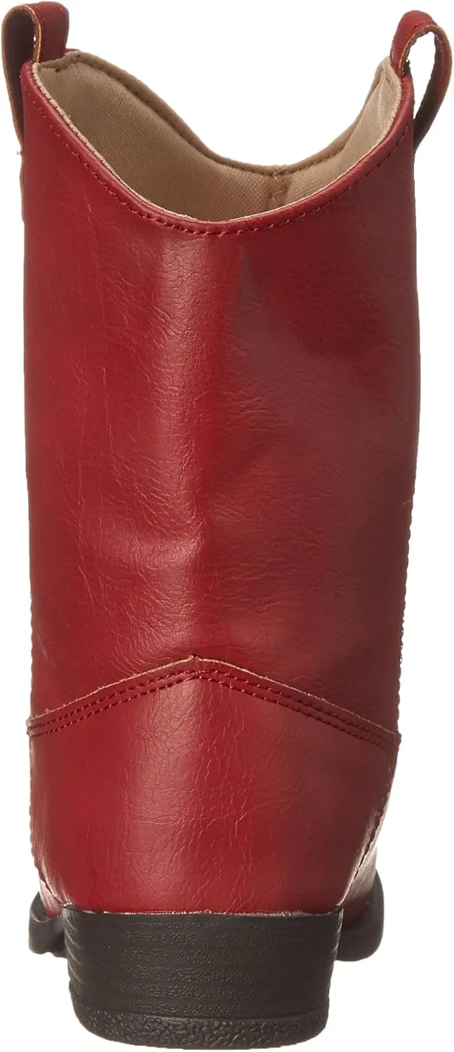 Baby Deer, Faux-leather, Rubber-soled, Kids Pointed Toe Western Boot for Boy or Girl Children with Ornamental Cowboy Stitching