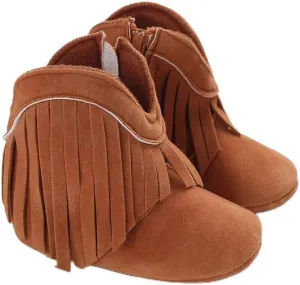 Baby Girls Cowboy Tassel Boots Zipper Moccasins Non Slip Infant Booties Suede Toddler First Walker Shoes