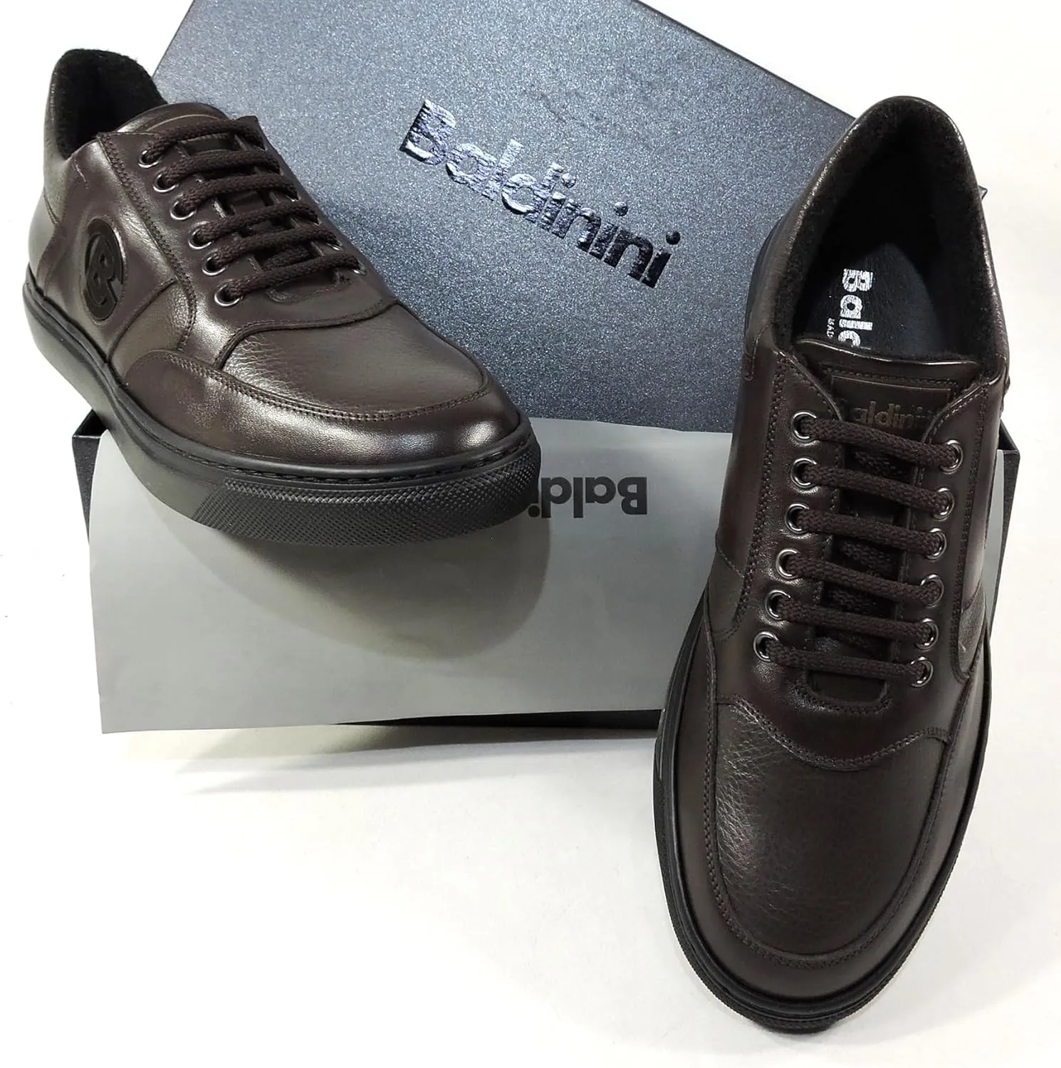 Baldinini Men's Brown Soft Leather Comfort Warm Fashion Sneakers