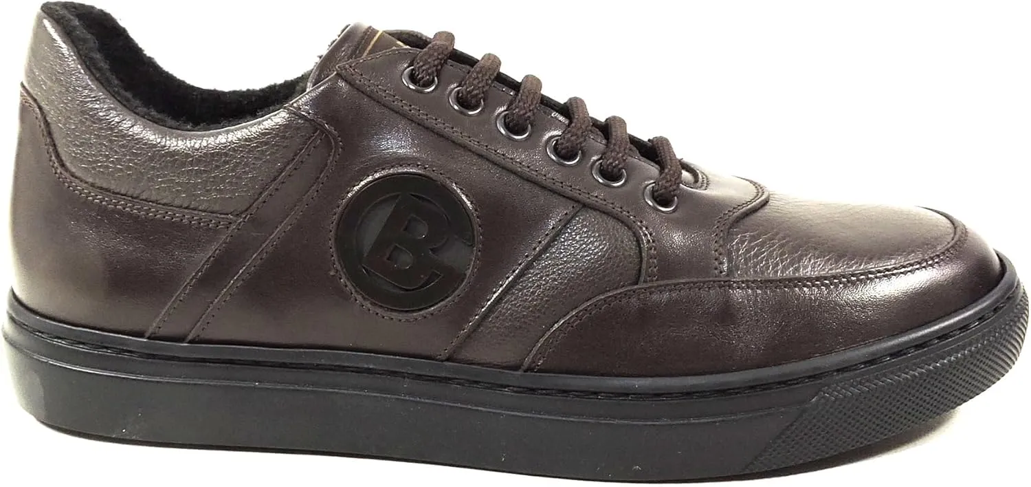 Baldinini Men's Brown Soft Leather Comfort Warm Fashion Sneakers