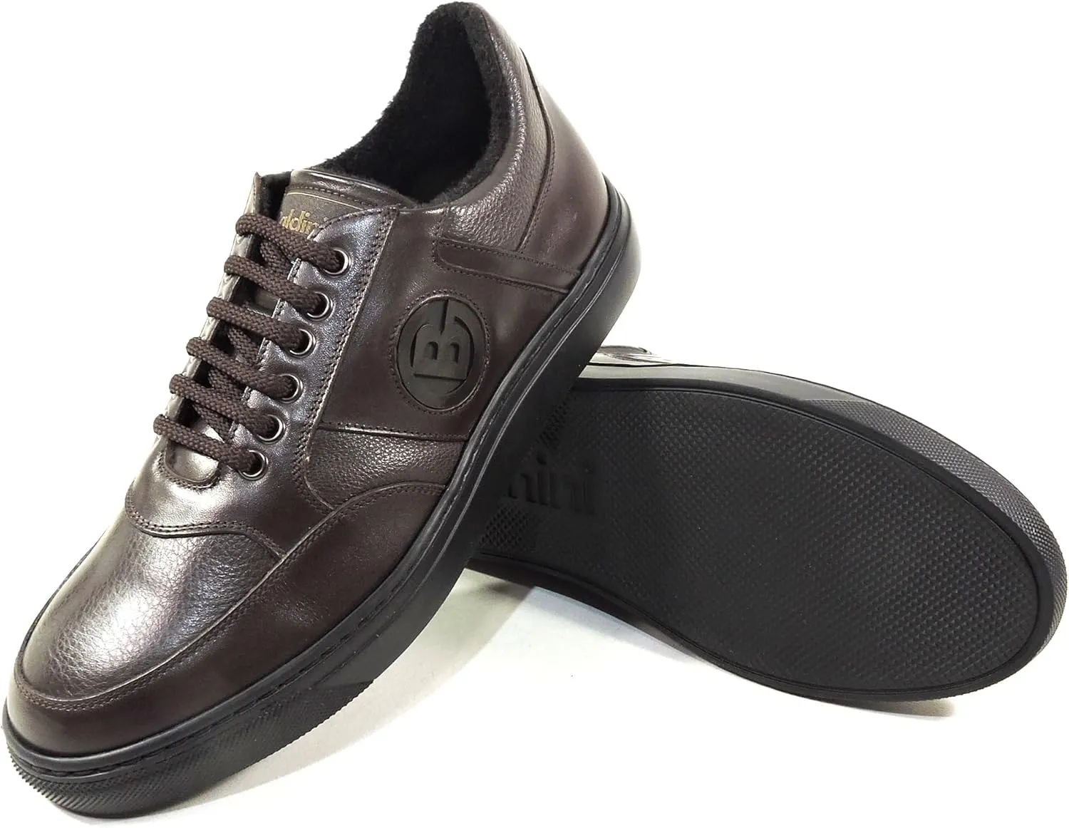 Baldinini Men's Brown Soft Leather Comfort Warm Fashion Sneakers