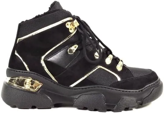 Baldinini Women's Black Suede Winter Fashion Sneakers, Fur Inside