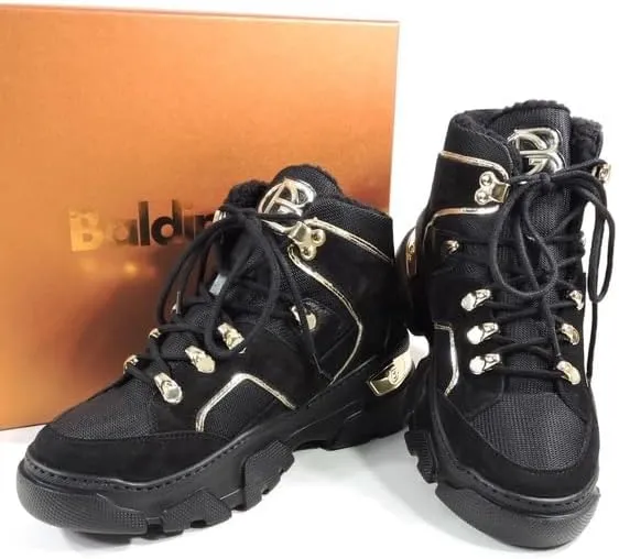 Baldinini Women's Black Suede Winter Fashion Sneakers, Fur Inside