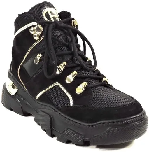 Baldinini Women's Black Suede Winter Fashion Sneakers, Fur Inside