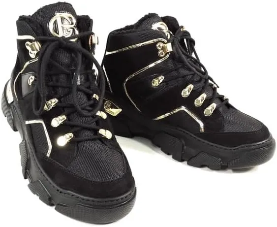 Baldinini Women's Black Suede Winter Fashion Sneakers, Fur Inside
