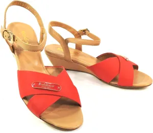 Baldinini Women's Leather Sandals, Red Cross-Strap Comfort Wedge, Italian Made Summer Shoes