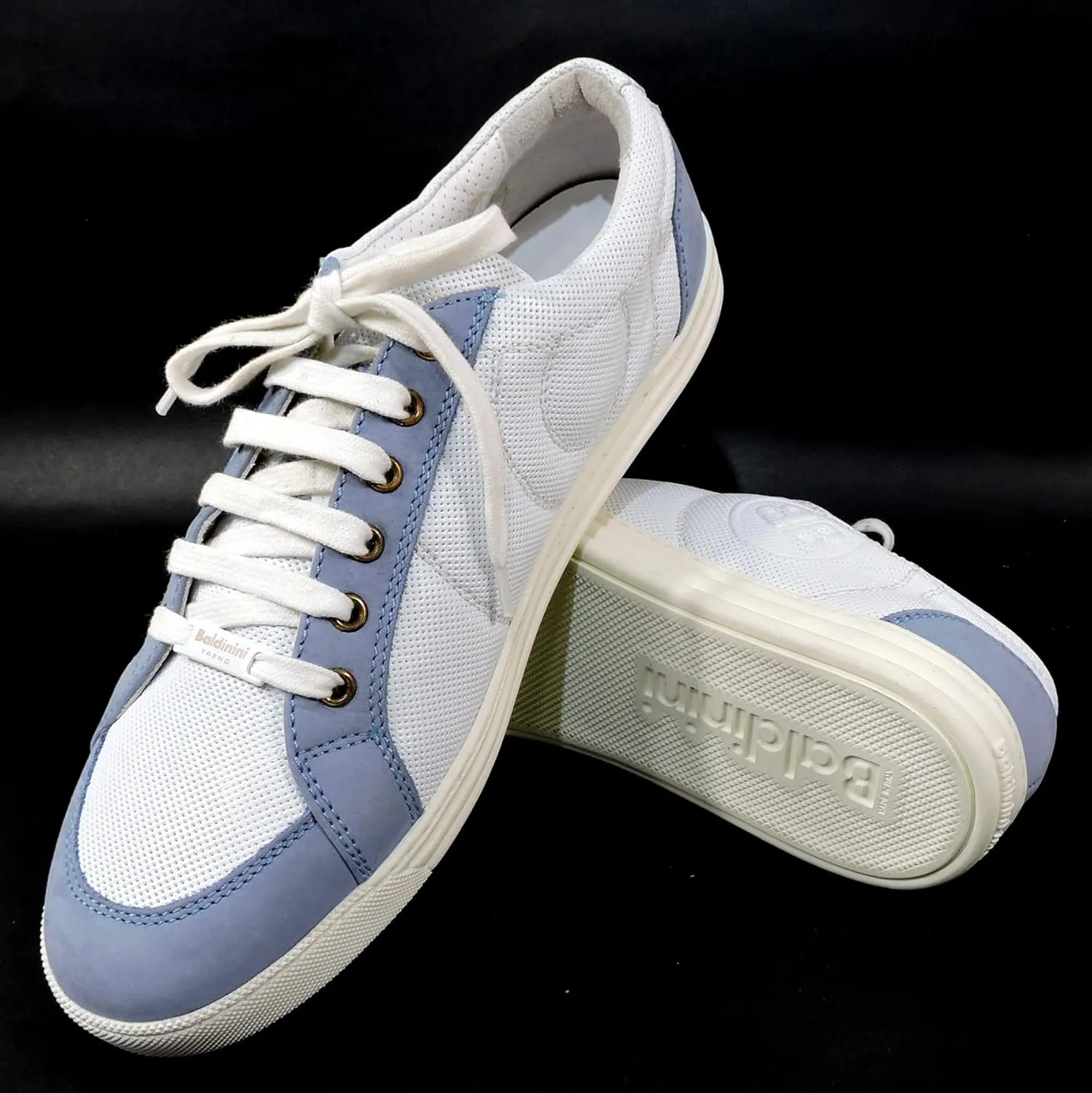 Baldinini Women's White and Blue Leather Fashion Sneakers