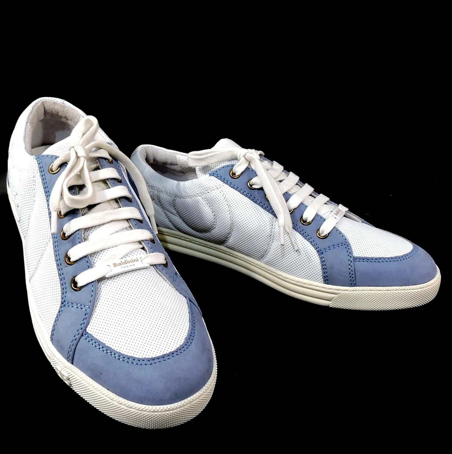 Baldinini Women's White and Blue Leather Fashion Sneakers