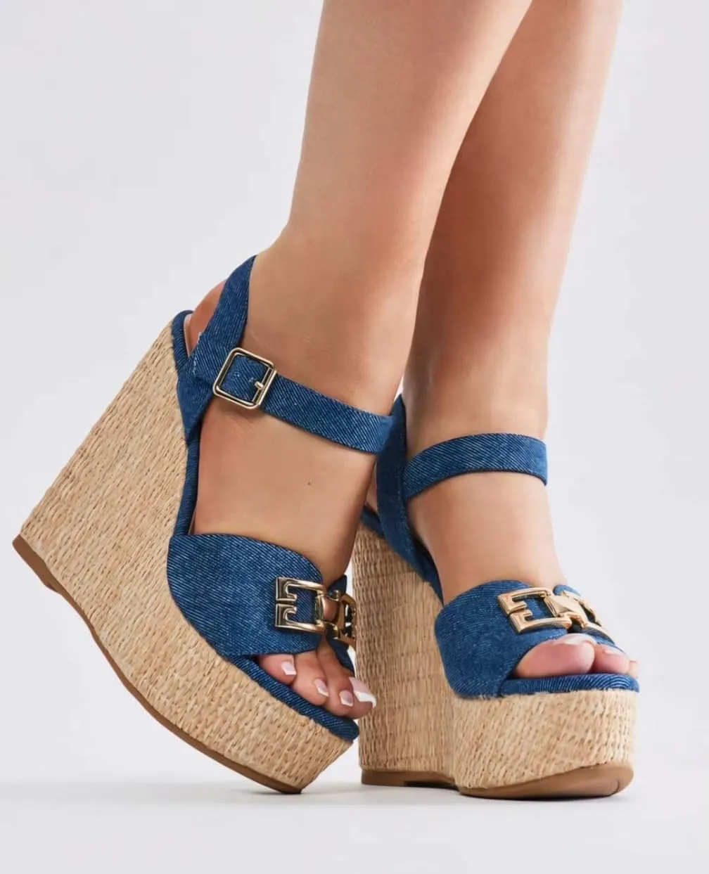 BAMBOO Siena-22 Women's Open Toe Espadrilles Ankle Strap With Buckle Detail Platform Wedge Sandals