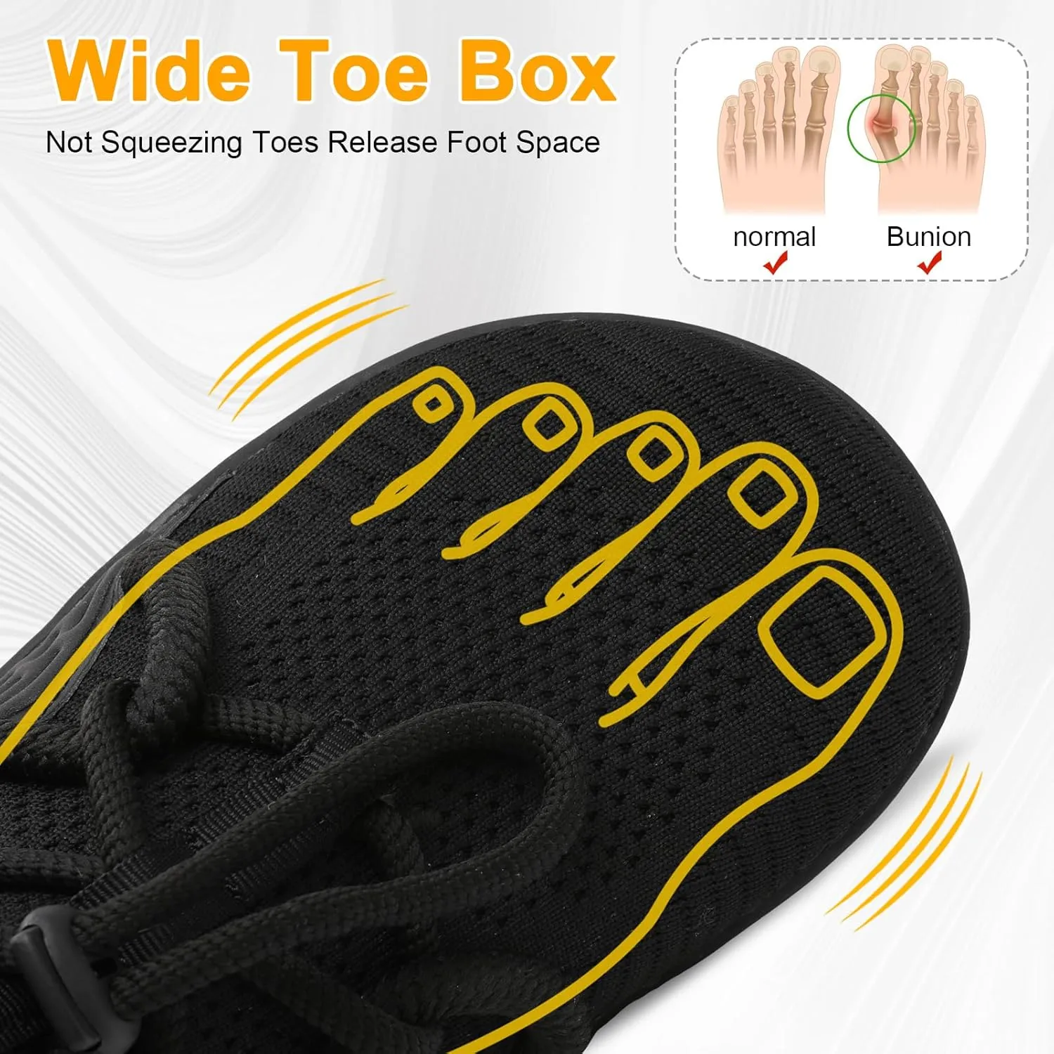 BARERUN Men's Walking Shoes Wide Diabetic Shoes Barefoot Running Lightweight Breathable Adjustable Arthritis Edema Neuropathy Workout Gym Tennis Office Cushioned Fashion Sneakers