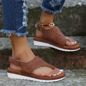 BBPM Orthopedic Bunion Corrector Sandals for Women Platform Sandals Comfy Open Toe Summer Beach Pu Leather Adjustable Hook and Loop Straps Toe Ring Flat Beach Sandals,Brown,EU42/US10