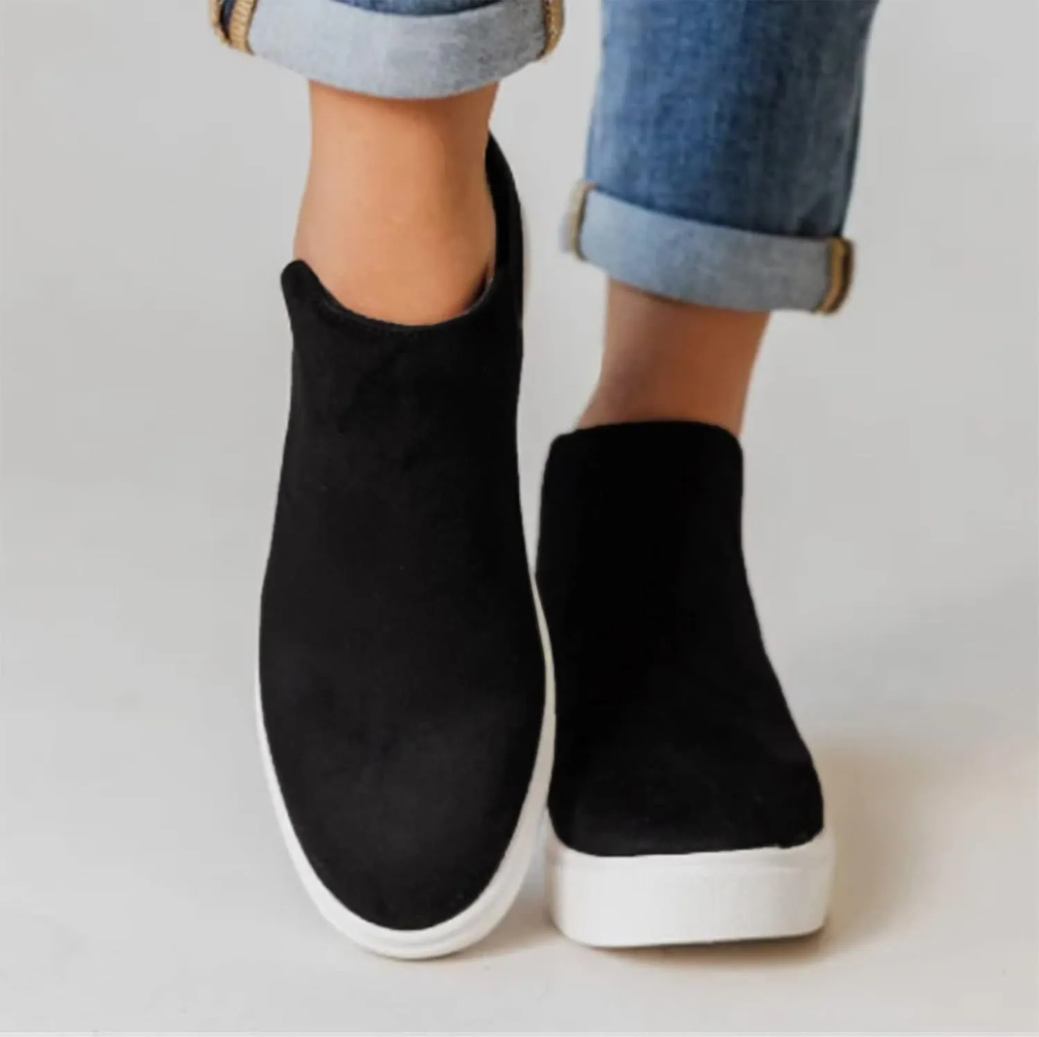Bcshiye Women's Wedge Sneakers Hidden Heel Platform Walking Booties Hidden Wedge Sneakers Round Toe Ankle Boots